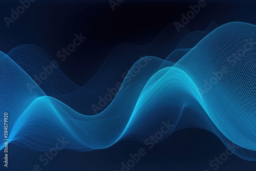 Abstract background. Blue wave on a black background. Generative AI