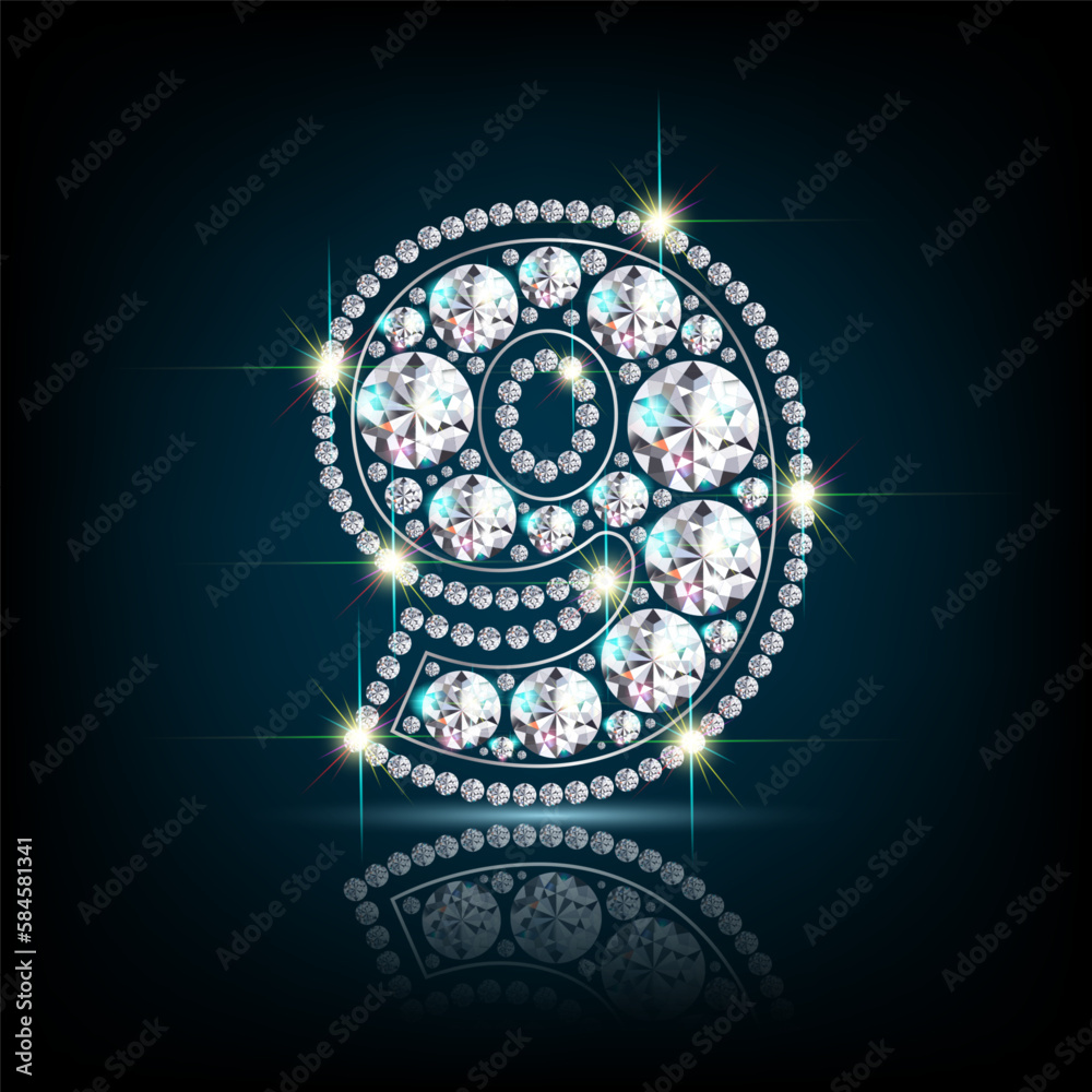 Obraz premium number nine figure made of diamonds vector