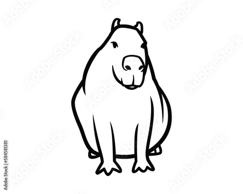 Capybara Sits Upright Front View Illustration visualized with Silhouette Style