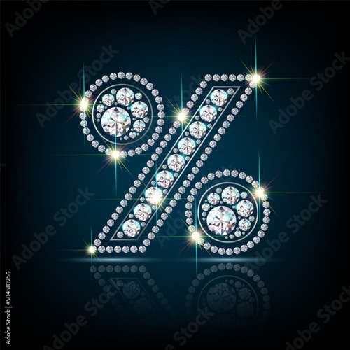 Percent sign made of diamonds vector realistic