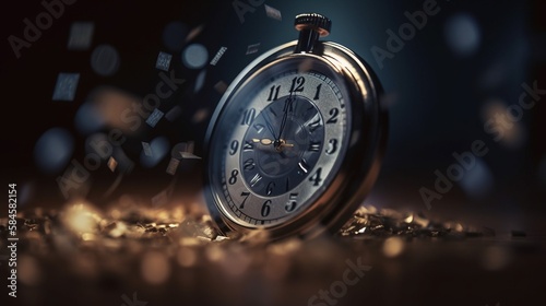 Uhr mit goldene Münzen als Symbol, Zeit ist Geld, ai generativ