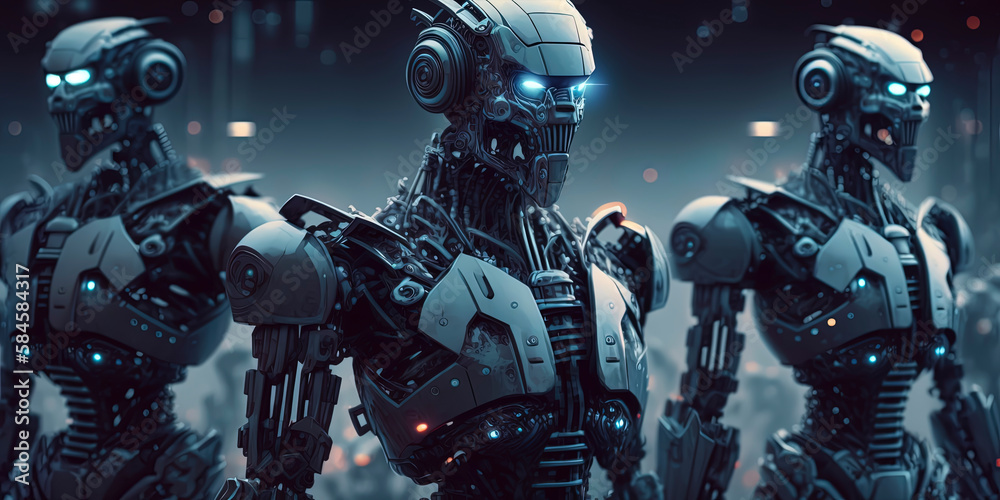 AI robot invasion in background image. Generative AI