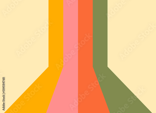 1970 retro seamless pattern in orange, pink, yellow and green colors. 70s hand-Drawn vector Illustration groovy background, hippie wallpaper.