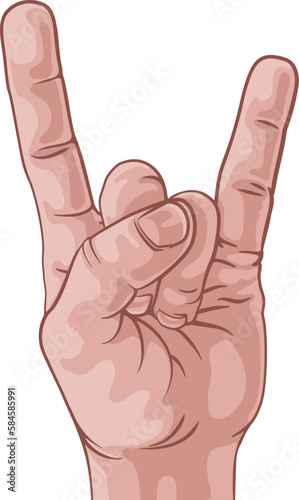 A music heavy metal rock sign hand in a comic pop art cartoon style