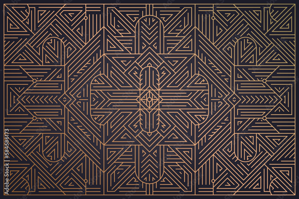Vector abstract geometric golden background. Art deco wedding, party pattern, geometric ornament, linear style. Horizontal orientation luxury, fancy decoration element