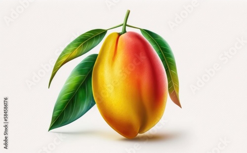 Drawn mango on white background watercolor tropical exotic fruit organic food illustrations Generative AI
