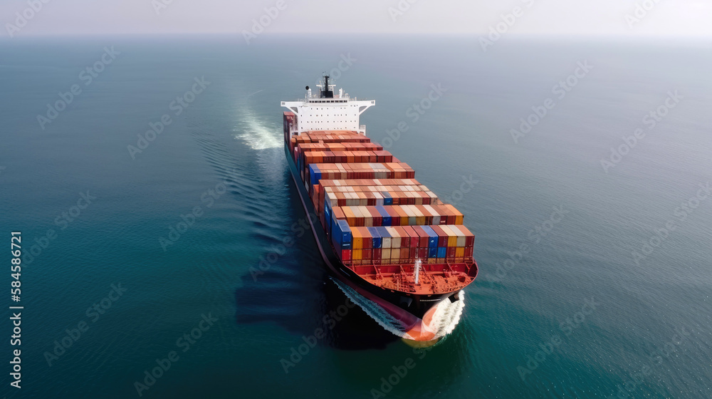 Cargo container ship floating from a cargo yard port. Generative AI ...