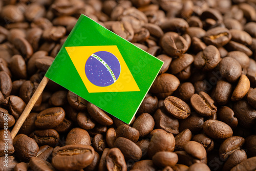 Brazil flag on coffee bean, import export trade online commerce concept.