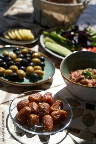 Table with food and snacks, close-up