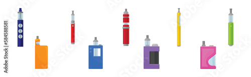 Electronic Cigarette with Tank and Atomizer for Simulating Tobacco Smoking Vector Set