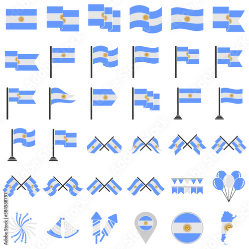 Argentina flags icon set, Argentina independence day icon set vector sign symbol