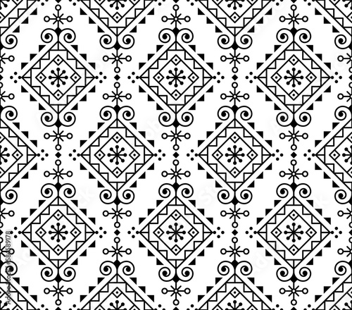 Icelandic inspired folk art vector seamless pattern, geometric tribal or neotribal line art
