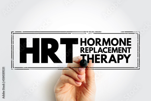 HRT Hormone Replacement Therapy - form of hormone therapy used to treat symptoms associated with female menopause, acronym text stamp