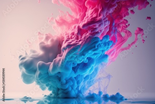 Stylish abstract background with paint in water. Blue-pink ink blurred in the water. Generative AI