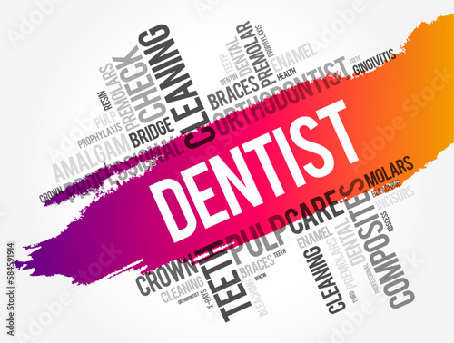 Dentist word cloud collage, health concept background