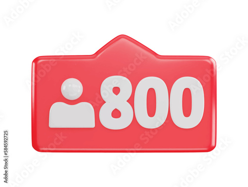 800 social media follower icon 3d rendering vector illustration