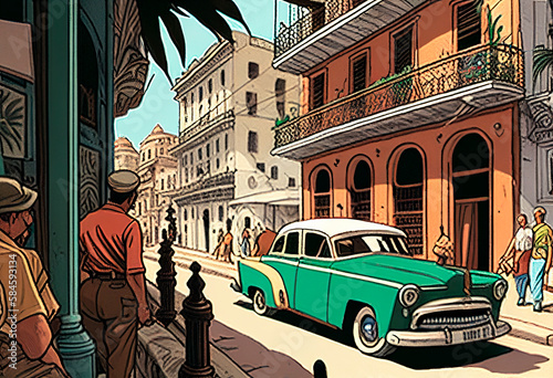 Detalle, Malecom de La Habana, nivel de la calle, dibujos animados suaves, detalles intrincados, impresionante. ilustración creada con Inteligencia Artificial