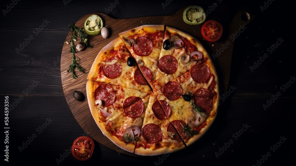 Leckere Salami Pizza Fotofotografie im Studio ai generativ