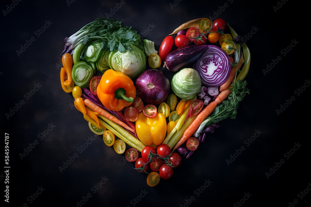 heart formed by assorted vegetables