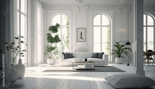 Stylish white modern living room interior  home decor. Generative AI