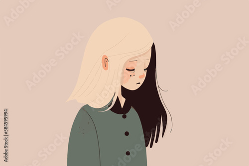 Sad girl. Woman crying. Vector art of depressed person. Hand drawn sketch of cartoon character being unhappy. Heartbroken feelings. Emotions, feeling of pain, hurt. Stressed out isolated person alone 