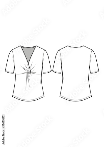 Womens twist detailed short sleeve top technical drawing / flat sketch /CAD / ADOBE Illustrator vector digital download