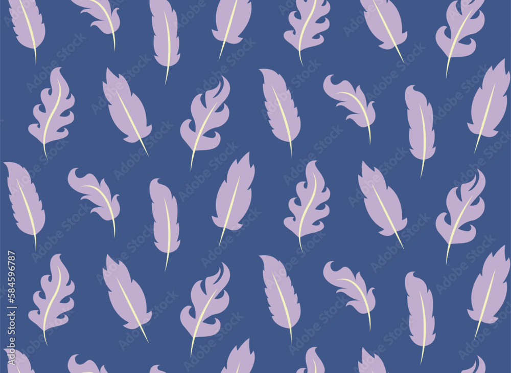 Seamless pattern with purple feathers. Beautiful nature texture in flat style.