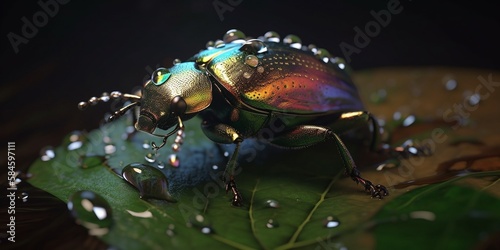 Käfer Insekt mit irisierenden Körper und Flügel Nahaufnahme, ai generativ