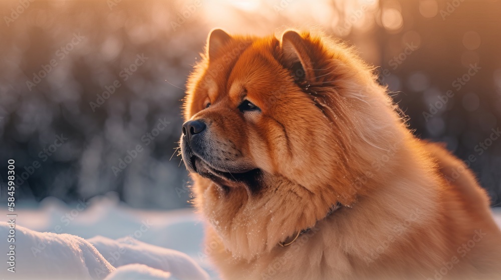 Portrait of a red dog chow chow dog.