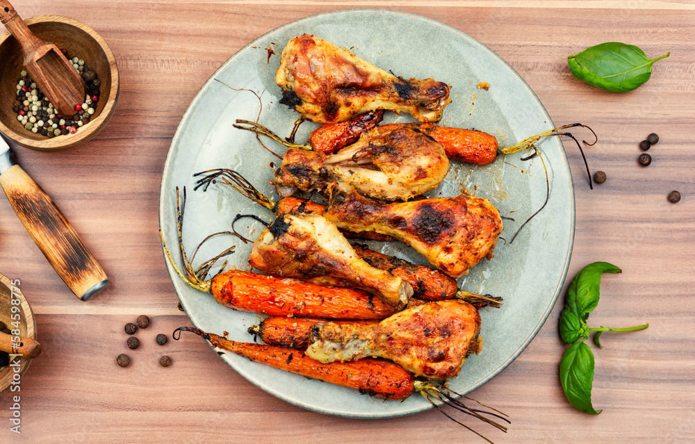 Baked chicken drumstick.