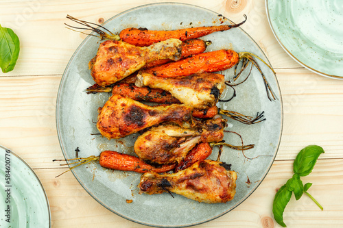 Grilled chicken legs and vegetables