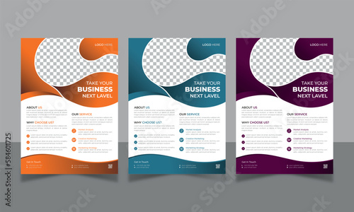 creative professional business flyer template, set with orange blue purple color flyer , vector illustrator.