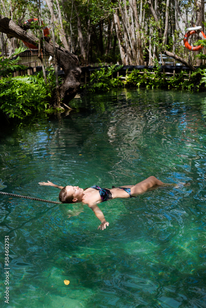 Tourist in El Corchito Ecological Reserve Mexico