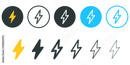 Flash thunder power icon vector, electric power icon symbol, Power energy icon sign set.