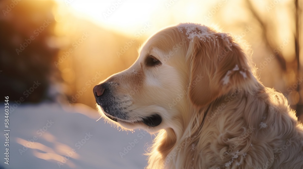Beautiful golden retriever adult dog in a winter outdoor sunlit, countryside setting. Beautiful golden retriever adult dog in a winter outdoor sunlit, countryside setting.