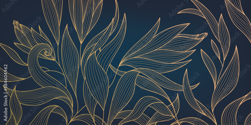 Vector golden leaves botanical modern, art deco wallpaper background ...