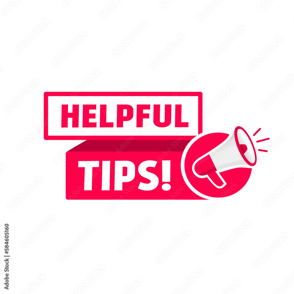 Helpful tips - ribbon banner template. Megaphone icon design. Flat vector illustration. Helpful tips - ribbon banner template. Megaphone icon design. Flat vector illustration.