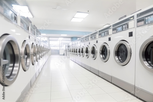 line of laundry machine, Industrial washing machines in a public laundromat.

