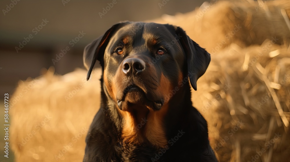 Portrait of a beautiful Rottweiler Dog, outdoors.