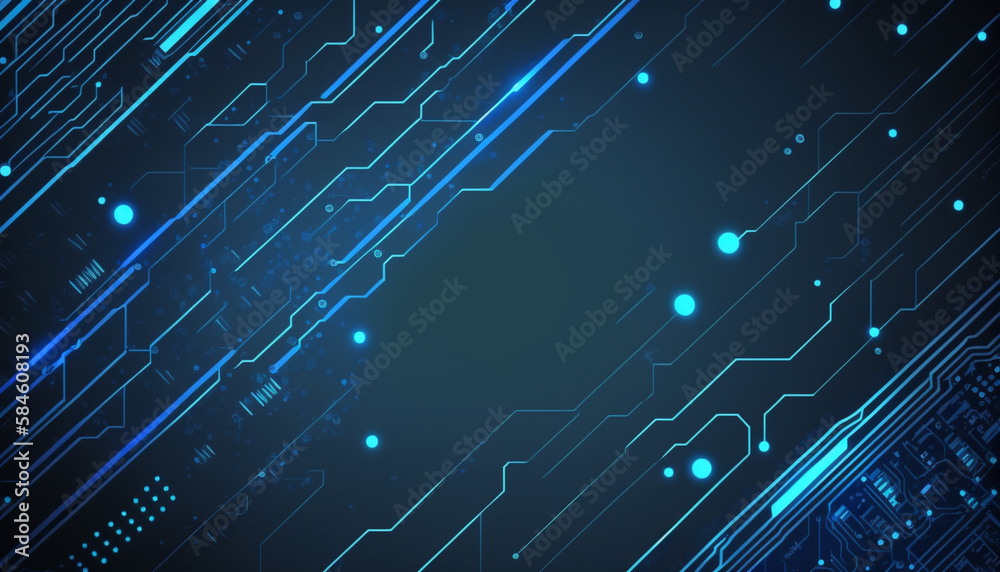 A blue circuit board technology background with copy space
