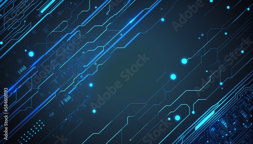 A blue circuit board technology background with copy space