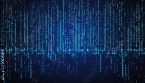 Falling digits of binary code of the matrix digital dark background with noise effect corrupted code