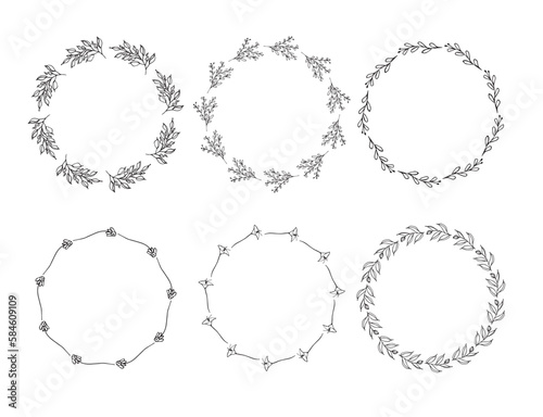 Set of hand drawn Floral frames, doodle vector illustration, wedding or holiday design clip art