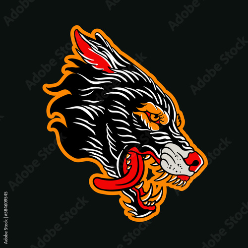 Hand drawn illustration of wolf head vector design
