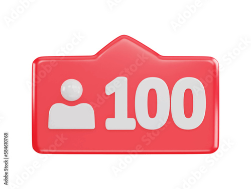 100 social media follower icon 3d rendering vector illustration