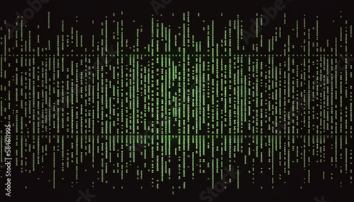 Falling points of binary code of the matrix digital dark background with noise effect corrupted code
