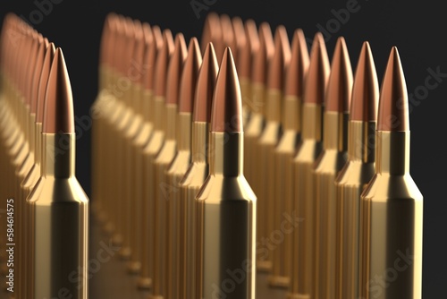 Rifle bullets ammunition background. Military technology banner