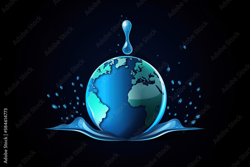 Water drop with planet Earth inside falling on blue sea background ...