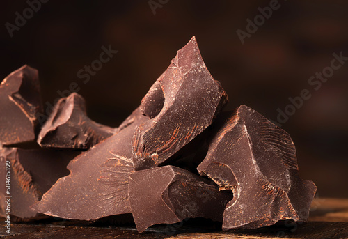 stack of pieces dark chocolate, sweet cocoa food