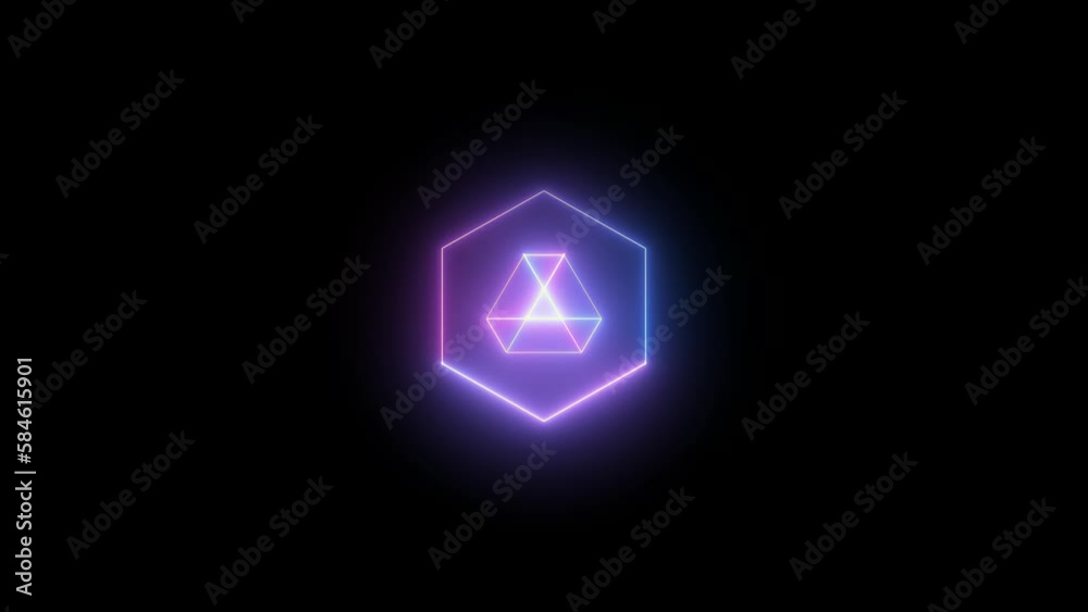 Neon polygon icon animated . 4k motion background . Neon polygon icon animated . 4k motion background .